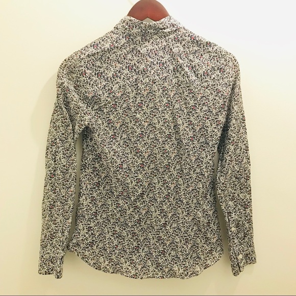 J Crew The Perfect Shirt 0 Silk Cotton floral gray red button down - Picture 2 of 6